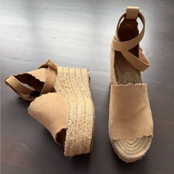 Chloe Lauren Espadrille Suede Beige Wedges size 8 - Picture 5 of 12